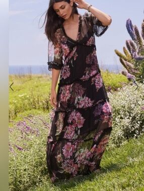Johnny Was Lizzy Maxi Tiered Dress Black Floral